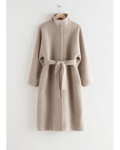 & Other Stories Belted Recycled Wool Coat - White
