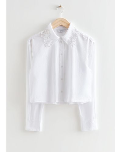 & Other Stories Cropped Floral Embroidery Shirt - White