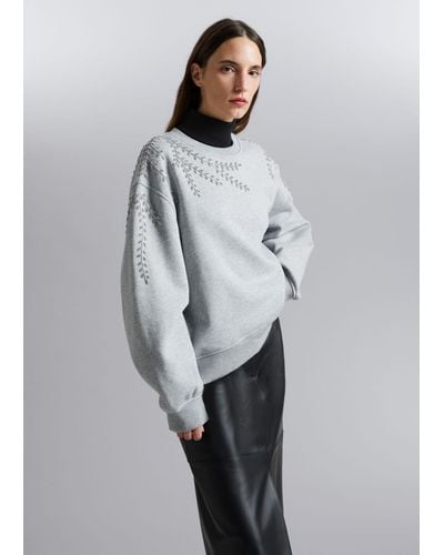 & Other Stories Oversized Beaded Sweatshirt - Gray