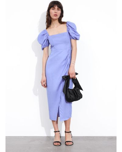 & Other Stories Fitted Puff Sleeve Dress - Blue