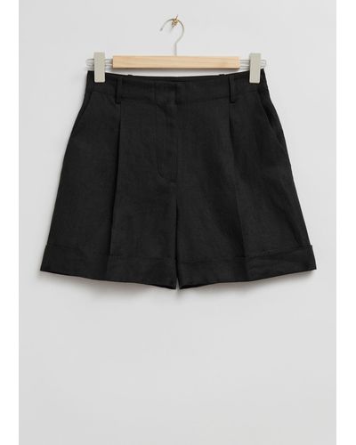 & Other Stories Elegante Leinenshorts Mit Weitem Bein - Schwarz