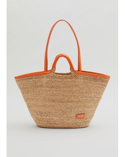 & Other Stories Leather Trimmed Straw Tote - Natural