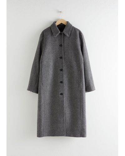 & Other Stories Houndstooth Wool Blend Long Coat - Black