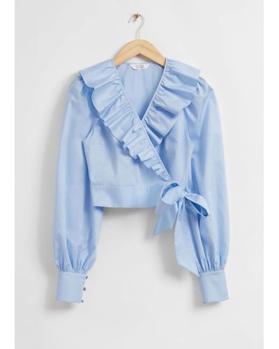 & Other Stories Ruffled Wrap Blouse - Blue