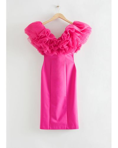 & Other Stories Multi Ruffled V-neck Dress - Pink