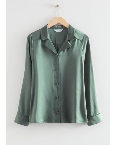 & Other Stories Buttoned Silk Pyjama Top - Green