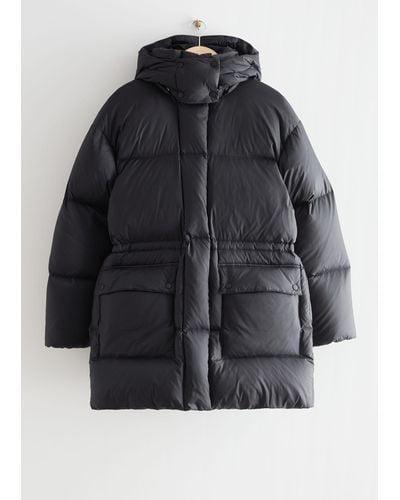 & Other Stories Oversized Hooded Down Puffer Coat - Black