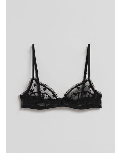 & Other Stories Frilled Sheer Underwire Bra - Black