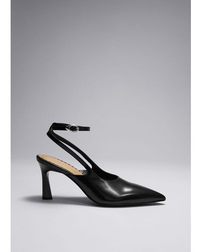 & Other Stories Pointy Slingback Leather Pumps - Grey