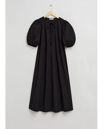 & Other Stories Relaxed Puff Sleeve Midi Dress - Black