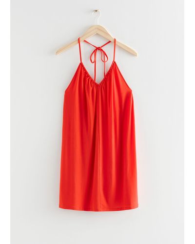 & Other Stories Strappy Halter Mini Dress - Orange
