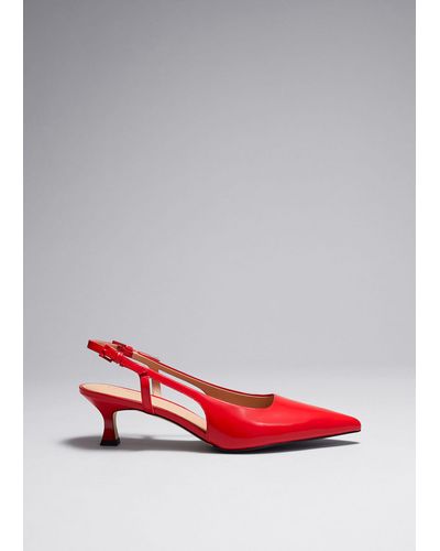 & Other Stories Slingback Leather Court Shoes - Red