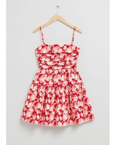 & Other Stories Babydoll Pleated Bodice Dress - Red