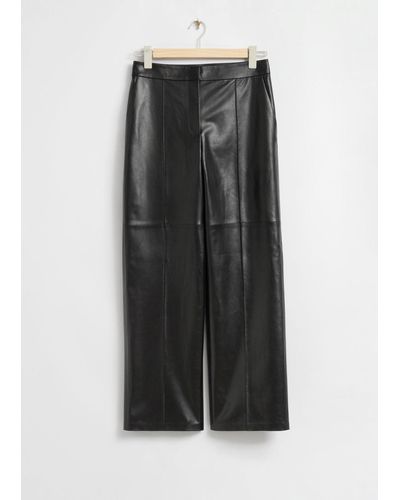 & Other Stories Leather Wide-leg Pleated Pants - Black