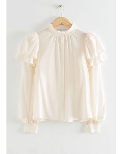 & Other Stories Mulberry Silk Layered Frilled Shirt - Natural