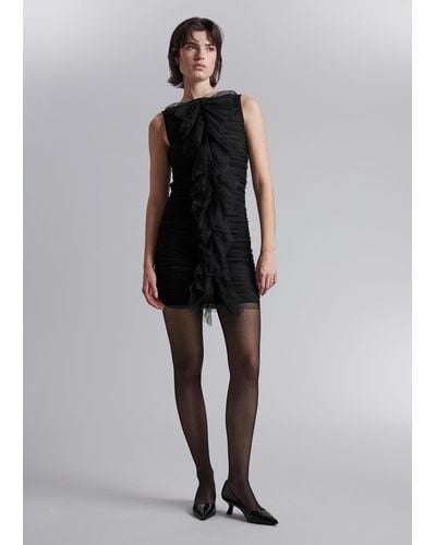 & Other Stories Ruffled Tulle Mini Dress - Black