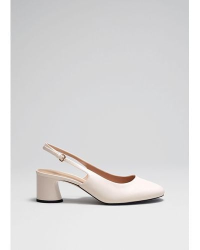 & Other Stories Block-heel Leather Slingback Court Shoes - Natural