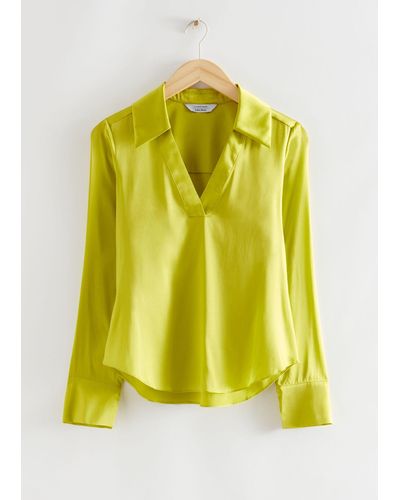& Other Stories Boxy Fit Satin Shirt - Yellow