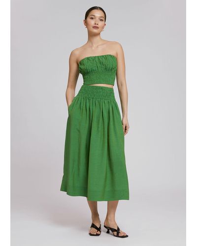 & Other Stories Smocked Waist Midi Skirt - Green
