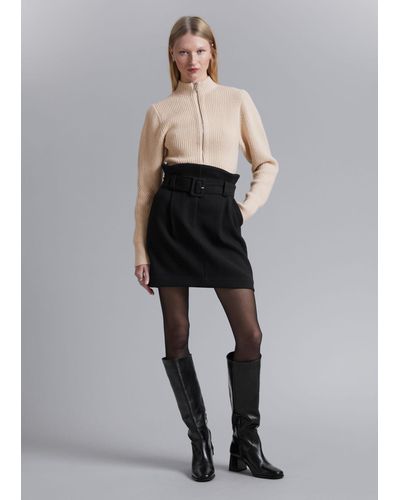 & Other Stories Paperbag Waist Mini Skirt - Black