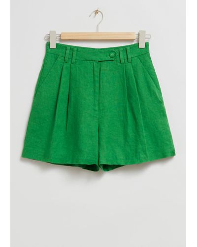 & Other Stories Relaxed Linen Shorts - Green