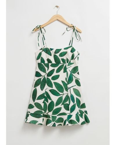 & Other Stories Strappy Linen Mini Dress - Green
