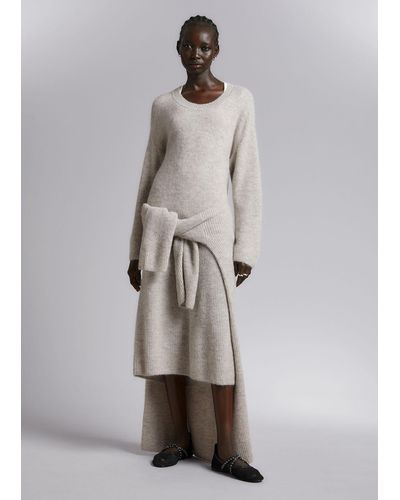 & Other Stories Oversized Knit Midi Dress - Grey
