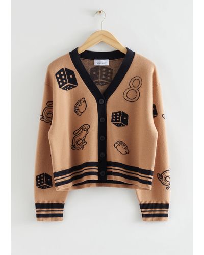 & Other Stories Oversized Lucky-symbol Jacquard Cardigan - Natural