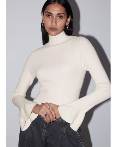 & Other Stories Petal-sleeve Knit Top - White