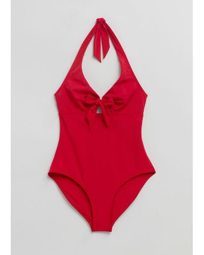 & Other Stories Halterneck Bow Swimsuit - Red