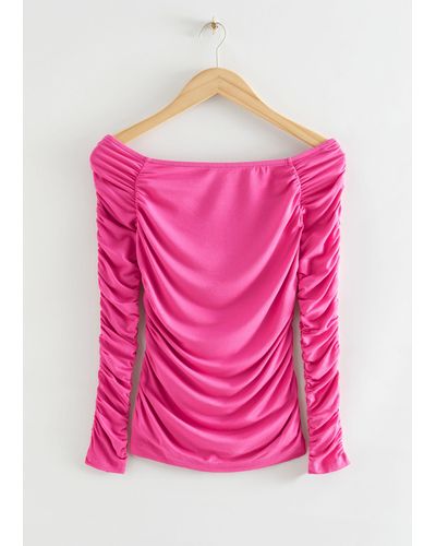 & Other Stories Off Shoulder Rouched Top - Pink