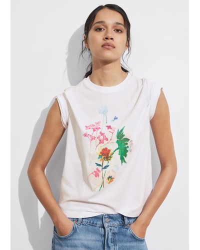 & Other Stories Floral Print Jersey T-shirt - White