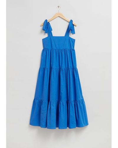 & Other Stories Tiered Babydoll Midi Dress - Blue