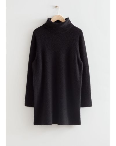 & Other Stories Relaxed Wool Knit Turtleneck Dress - Black