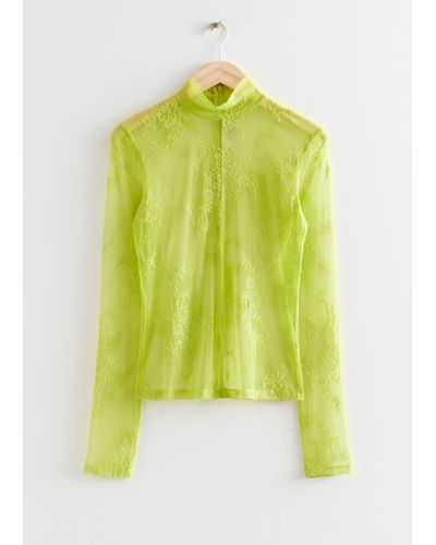 & Other Stories Sheer Lace Top - Yellow