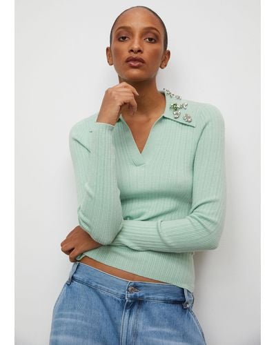 & Other Stories Fitted Embellished Polo Top - Green