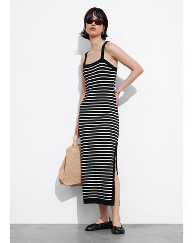 & Other Stories Fitted Striped Midi Dress - White