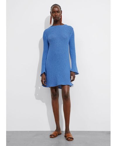 & Other Stories Rib-knit Mini Dress - Blue