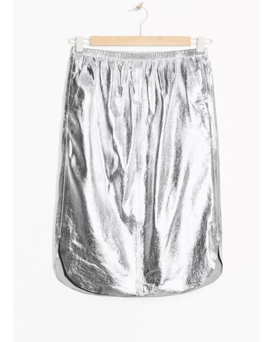 & Other Stories Silver Leather Skirt - Metallic