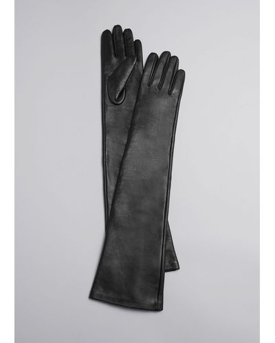 & Other Stories Long Leather Gloves - Grey