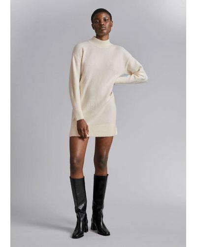 & Other Stories Belted Mini Knit Dress - White