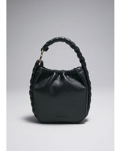 & Other Stories Braided Leather Bucket Bag - Black