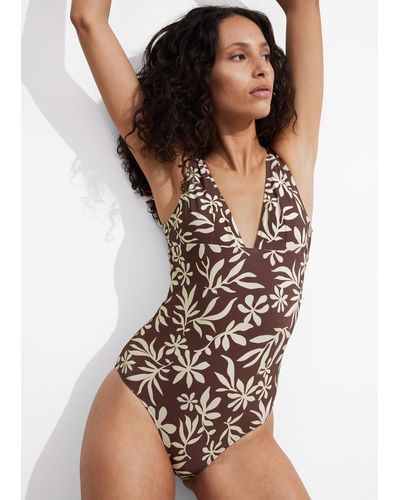 & Other Stories Printed Swimsuit - Brown