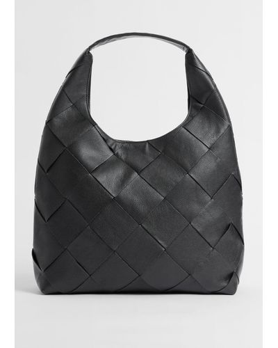 & Other Stories Braided Leather Tote Bag - Black