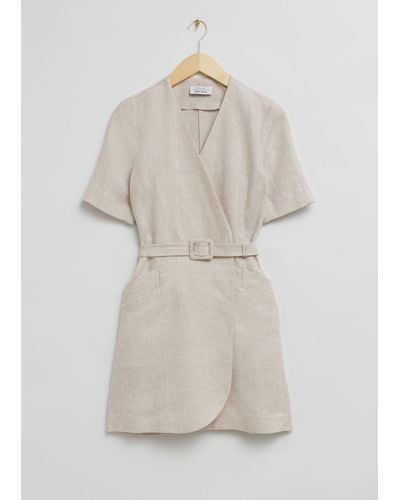 & Other Stories Tailored Linen Belted Mini Dress - Natural