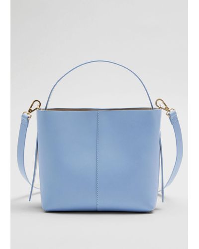 & Other Stories Double Strap Leather Bucket Bag - Blue
