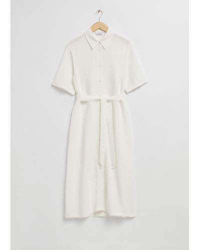 & Other Stories Belted Shirt Midi Dress - White