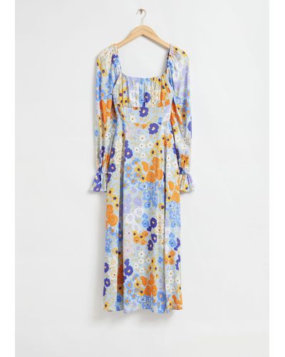 & Other Stories Relaxed Double-puff Sleeve Dress - Blue