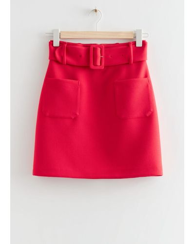 & Other Stories Belted Mini Skirt - Red