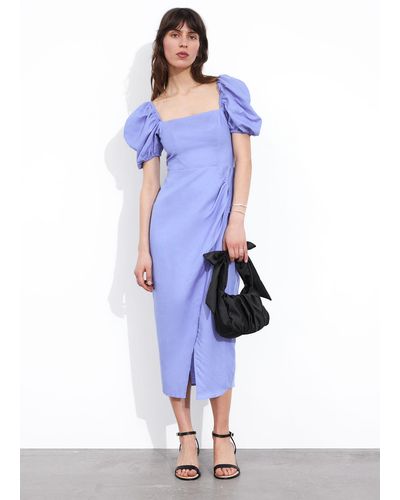& Other Stories Fitted Puff Sleeve Dress - Blue